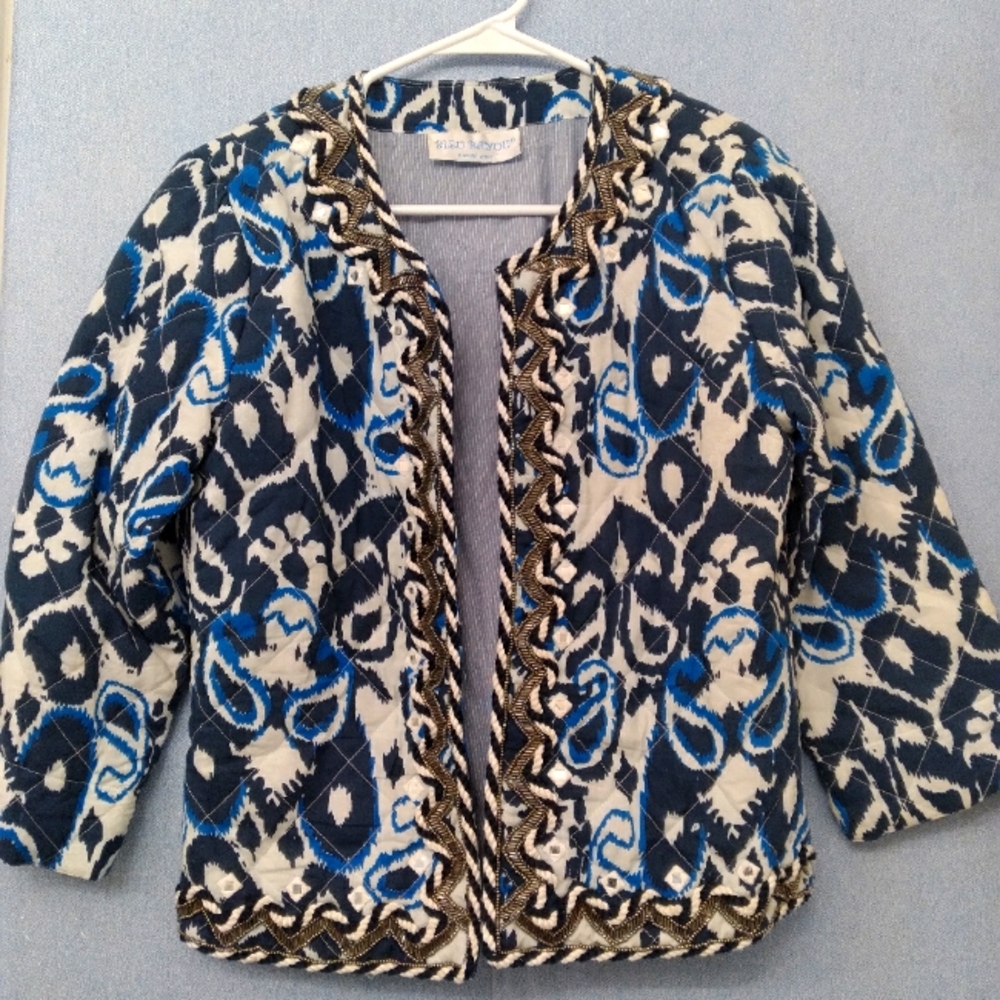 Bleu Bayou Quilted Jacket Paisley Print Embellished Trim Casual Wear S/M-XL
